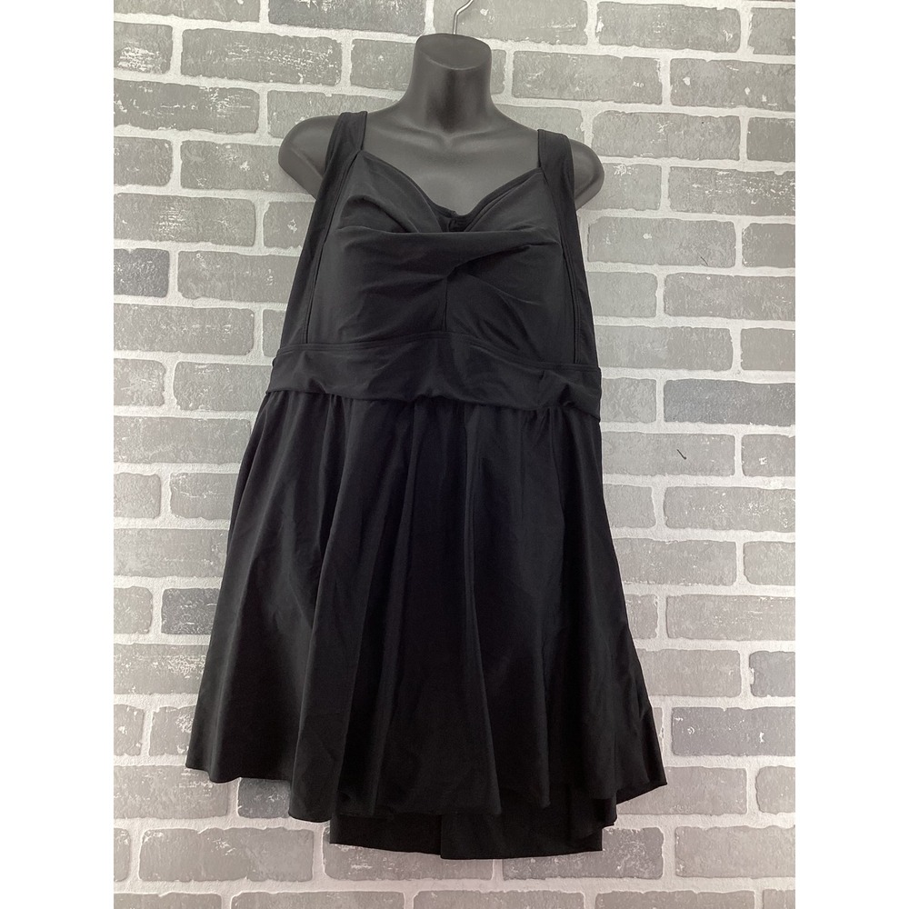 Tempt Me Women Black Swim Dress Twisted Sweetheart Neckline One Piece Size 26W